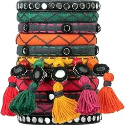 taasha craft Garima multicoloured mirror kanthawork tassle hanging Navratri bangles set For Women & girls (11 Bangles)-picture-34