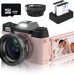 VETEK Digital Cameras for Photography, 4K 48MP Vlogging Camera 16X Digital Zoom Manual Focus Students Compact Camera with 52mm Wide-Angle Lens & Macro Lens, 32G Micro Card and 2 Batteries (Pink)-21