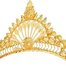Traditional Beautiful Bridal Golden Color Metal Front Mukut for Bengali Bride | Gold Plated Head Crown Comb Style Hair Accessories for Girls | Dulhan Wedding Tiara Taj for Women | Mutuk for God and Goddes Idols Krishna, Laddu Gopal-47