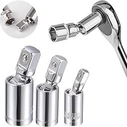 Bennort Universal Joint Socket Wrench Adapter 3 Piece Set,1/2", 3/8", and 1/4" Swivel Drive U Joint Ratchet Angle Extension Bar Socket Adapter,360 Degree Rotation Impact Wrench Accessories-1