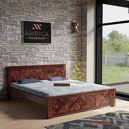 AMBICA WOODMART Sheesham Wood King Size Bed Without Storage Solid Wooden Cot Bed Double Bed Furniture Elegant and Functional Bedroom Living Room Home Palang A-47-27