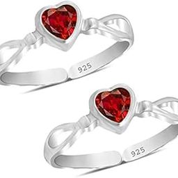 Sterling Silver Toe Rings For Women | Toe Rings Silver Pure | 925 Sterling Silver Toe Ring | Bichiya Set For Women Chandi | Anniversary-Gift For Wife | Heart Shaped | 2 Garnet Stone (4 MM) | 2.9 Grams-image-68