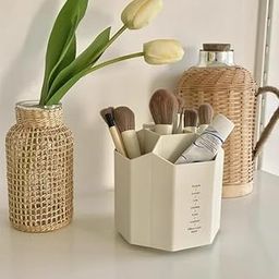 Rotating Makeup Brush Holder, White Hexagonal Storage Organizer, 360-Degree Spinning Cosmetic Stand-image-68