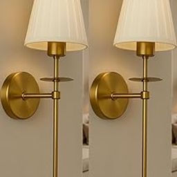 ALDAMIRA LIGHTING DECOR Antique Gold Long Sconce with Fabric Shade Light | Wall Sconce with Metal Frame | Decorative Lighting Fixture for Living Room, Bedroom, Hallway (Pack of 2)-image-5