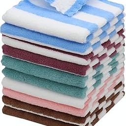 Striped Face Towels, Set of 12, Blue, White, Maroon, Teal, Pink, Brown(Microfiber Small Size Face Towel/Handkerchief/Napkin for Women/Kids/Newborn)-34