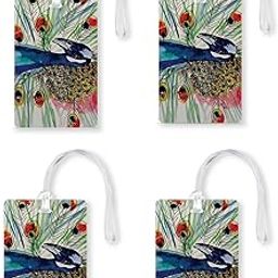 Peacock Luggage Tags, Bag Tag Travel Id Labels Tag for Baggage Suitcases Bags with Silicon|Set of 4 | Multicolor-picture-54