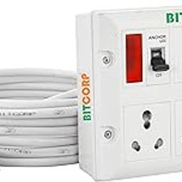 Bitcorp Extension Board 3 Socket 3 Mcb 16A, 4000W Heavy Duty Power Strip with Surge Protector 4 Meter Electric Power Extension Cord for Home Gadgets, Office, Pc, Cooler, Fridge (White) 220 Volts-62