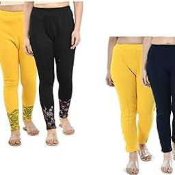 IndiWeaves Women Wollen Warm Trouser Pants and Wollen Printed Leggings for Winters (Yellow,Black,Yellow,Navy Blue,38) Pack of 4-image-4