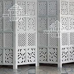 Cosmic Zenart Wooden Room Divider Partition | 5 Feet Foldable Privacy Screen for Studio, Living Room, Office, Pooja Room, Home, Office, Salon - Stylish Mixed Design - White (4 Panel)-image-27