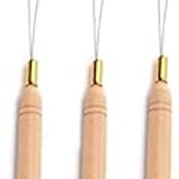 Flushia 3pcs Loop Needle Threader Pulling Hook Tool and Bead Device Tool for Hair or Feather Extensions - Wooden and Stainless Steel-image-66