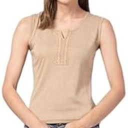 Beige Tank Tops Made of Cotton Lycra Fabric-image-1