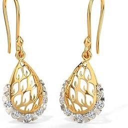 18 KT Yellow Gold Blooming Leaves Diamond Drop Earrings For Women-image-11