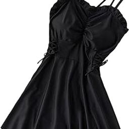 ™ Women Swimsuits Solid V-Neck Push Up Swim Skirt Beach Bathing Suit Black L | Swimwear | Womens Clothing-image-53