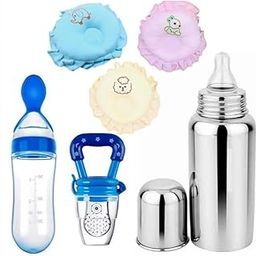 YOS TRENDZ Newborn Feeding Essentials- Fruit Feeder, Food Feeder, Baby Pillow 3 pc and Stainless Steel Bottle | BPA-Free and Safe-image-30