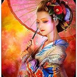 Ubervia 5D Diamond Painting Kit Full Drill Red Geisha Beauty with Umbrella Embroidery Cross Stitch DIY Art Craft Home Wall Decor(Diamond Painting Tool Included) 11.81x15.75inch-image-94