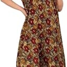 Women's Pure Cotton Printed Maxi Nightdress – Round Neck, Half Sleeves, Regular Fit Long Night Gown for Ladies-image-37