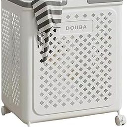 Rolling Laundry Hamper, White Plastic with Diamond Pattern, Wheeled Storage Basket-image-58