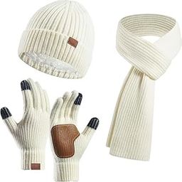 Beanie Hat Scarf Gloves Winter Knitted Cold Weather Scarf Hat Gloves Touch Screen Warm Gift for Men Women-image-28