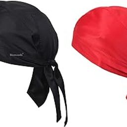 BISMAADH Sweat Wicking Skullcap, Patka, Durag Adjustable Strap Ideal for Cycling, Sports Activities, Helmet Liner & Riding Headcover for Men & Women (Z-Black & Red)-image-5