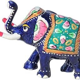 Handicrafts Paradise Metal Painted Trunk Up Elephant Emboss Work-image-47