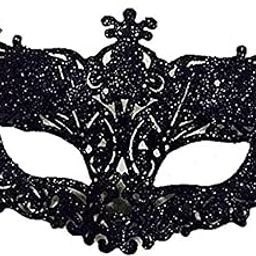 Unisex free black Halloween party masquerade Venice glitter style hard plastic face mask, One Size-image-25