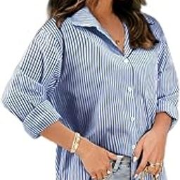 Women Striped Shirt,Oversized Cotton Shirt for Women,Long Sleeve Shirt 12.-image-51