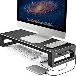 Vaydeer USB 3.0 Aluminum Monitor Stand Metal Riser Support Transfer Data and Charging,Keyboard and Mouse Storage Desk Organizer up to 27inch for Laptop,Computer,Notebook,MacBook,PC (Black)………-13