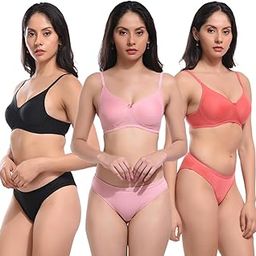 Women Cotton Bra Panty Set for Hipster Lingerie Set Women Lightly Non Padded Full Coverage Lace Bra and Panty Set Multi--image-78