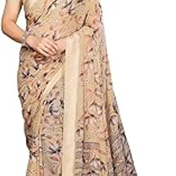 anand sarees Women's Printed Silver Sriped Georgette Satin Border Pushpa saree With Unstitched Blouse Piece-picture-3