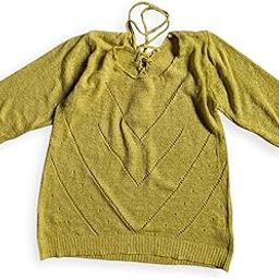 Knitted Pullover Sweater with Chevron Pattern, Mustard Yellow, 3/4 Sleeves for Women and Girls-picture-16
