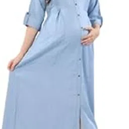 easy mom Maternity Fit and Flare Midi Three-Quarter Sleeves Dress for Women-picture-7