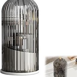 LOOKMINT Makeup Brush Holder Case, 360° Rotating Cosmetic Organizer with Dustproof Lid, Spinning Cosmetics Holders Storage Organizer for Vanity and Bathroom (BLACK)-image-4