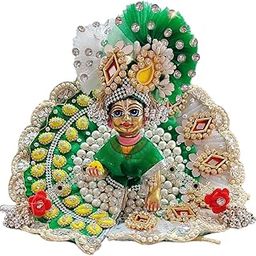 Partish Laddu Gopal Dress with Mukut and Patka l Ladoo Gopal Dress l Bal Gopal l Kanha Ji Thakur Ji Heavy Dress Poshak Size 0 1 2 3 4 5 6 7 8 (Green+White, Size 0)-image-62