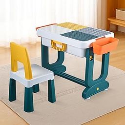 Kuber Industries Plastic Kids Study Table and Chair Set | 4 in 1 Multi-Functional Learner and Study Desk for Children 3-8 Years | Weight Capacity Upto 45 Kg | Yellow & Green-image-60