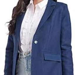 Women's Linen Single Breasted Blazer - Navy-picture-37