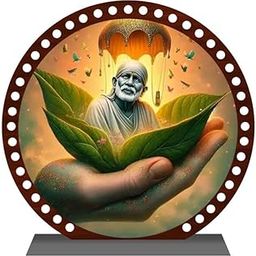 Spiritual Metal Wall Art, 20 cm Circular Design, Brown Perforated Border, Dual Display Stand, Religious Decor-image-65