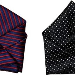 Set of 2 Men's Pocket Squares – Navy Blue with Red Stripes & Black with White Polka Dots – Satin Handkerchiefs for Formal-3