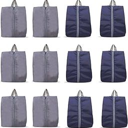 Shoe Storage Organizer Bags Set, Water-Resistant Nylon Fabric with Sturdy Zipper for Traveling (12 Piece Pack) (Grey & Navy Blue)-image-24
