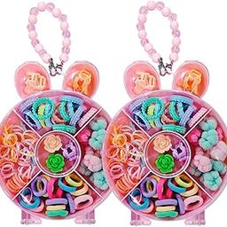 "Kids Hair Accessories Gift Box | Bear Shape Organizer with 50+ Rubber Bands, Pom-Poms, Soft Fabric Bands & Mini Claw Clips (Rose & Bow Shape) | Perfect Return Gift, Birthday Gift, Rakhi Gift for Girls-image-48