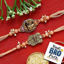 eCraftIndia Set of 2 Radha Krishna & Ganesha Rakhis | Best Bro Ever Fridge Magnet | Roli Chawal Pack | Designer Rakhi for Brother Bhaiya Bhai Bhabhi Kids-9
