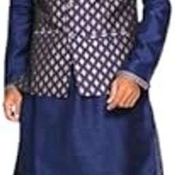 Men's Silk Blend Kurta Pyjama Set with Bundi Jacket Waistcoat Set-image-118