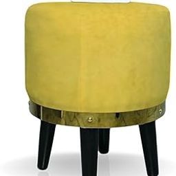 FLIPSSHOPPEE Small Round Pouf Ottoman with Wooden Legs and Velvet Padded Seat Footrest Step Stool for Entryway, Hallway, Bedroom, and Living Room (14x14 x 18 inch)(Yellow)-image-18