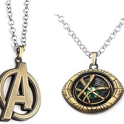 Rotating Eye Shaped Locket and Superhero Character Accessory Metal Pendant Necklace with Length Adjustable Silver Chain for Unisex; Pack of 2 (C-2638)-image-95