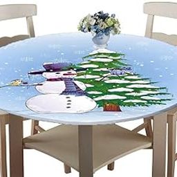 LOSA Round Christmas Table Cover Cloth for 120cm Kitchen Tables Snowman-image-3