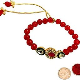 Buyent ® Elegant Kundan pearl Beautiful Handmade designer bracelet for women stylish raksha bandhan rakhi for girls sister in law bhabhi rakhi lumba with roli chawal pack-image-82