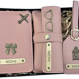 3 Pieces Personalized Leather Gift Set – Passport, Sunglasses Cover & Luggage Name Tag with Customised Name & Charm | Corporate Gifting Option for Office Employees & Clients (Nude Pink)-image-41