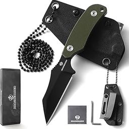 DRACHENADER Cuchillo de cuello Klein X-WH, Wharncliffe D2 steel Fixed 7, 6 cm blade, Full Tang minimes with Kydex sheath, ball chain and belt clip, Black blade + G10 Green handle-image-56