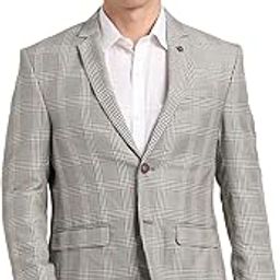 Men Poly Viscose Checkered Grey Blazer-image-83