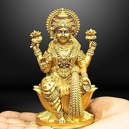 NEEANN Goddess Lakshmi Laxmi Devi MATA Idol - 4.5 Inches Polystone Material Murti - Colour - Brass, Silver – Perfect Statue for Car Dashboard, Home, and Office Decor Indian God Small Size (Brass)-image-47