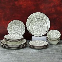 NFI essentials 24 pcs Ceramic Dinner Set for Dining with Leaf Pattern Microwave and Dishwasher Safe Crockery Set Quality Porcelain 6 Dinner Plates, 6 Quarter Plate, 6 Salad Plate & 6 Set of Bowls-image-65
